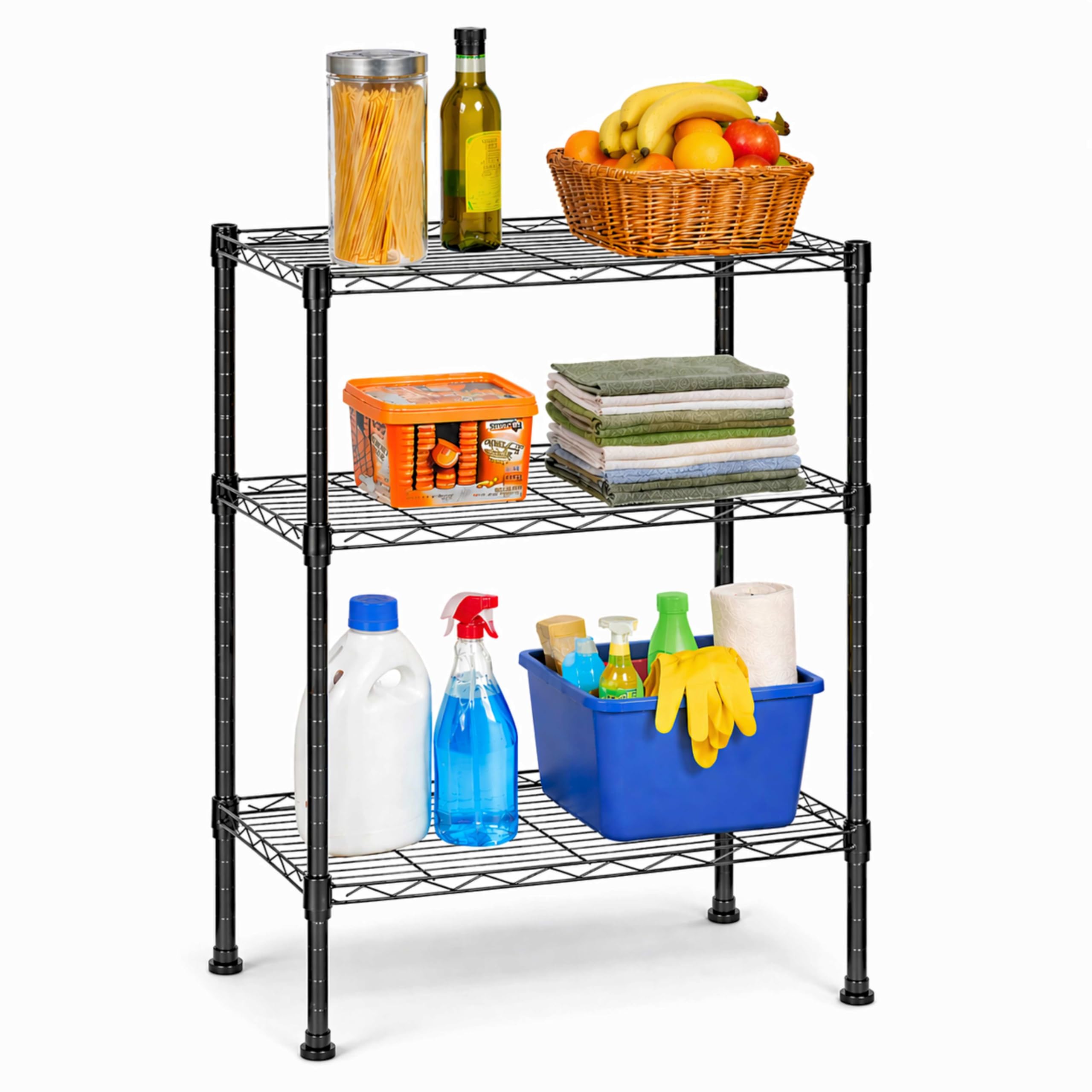 DIVCHI 3 Tier Wire Shelving Unit Heavy Duty Steel Shelves Adjustable Garage Rack Storage Units with 40KG Per Shelf & Leveling Feet (60x35x76cm)