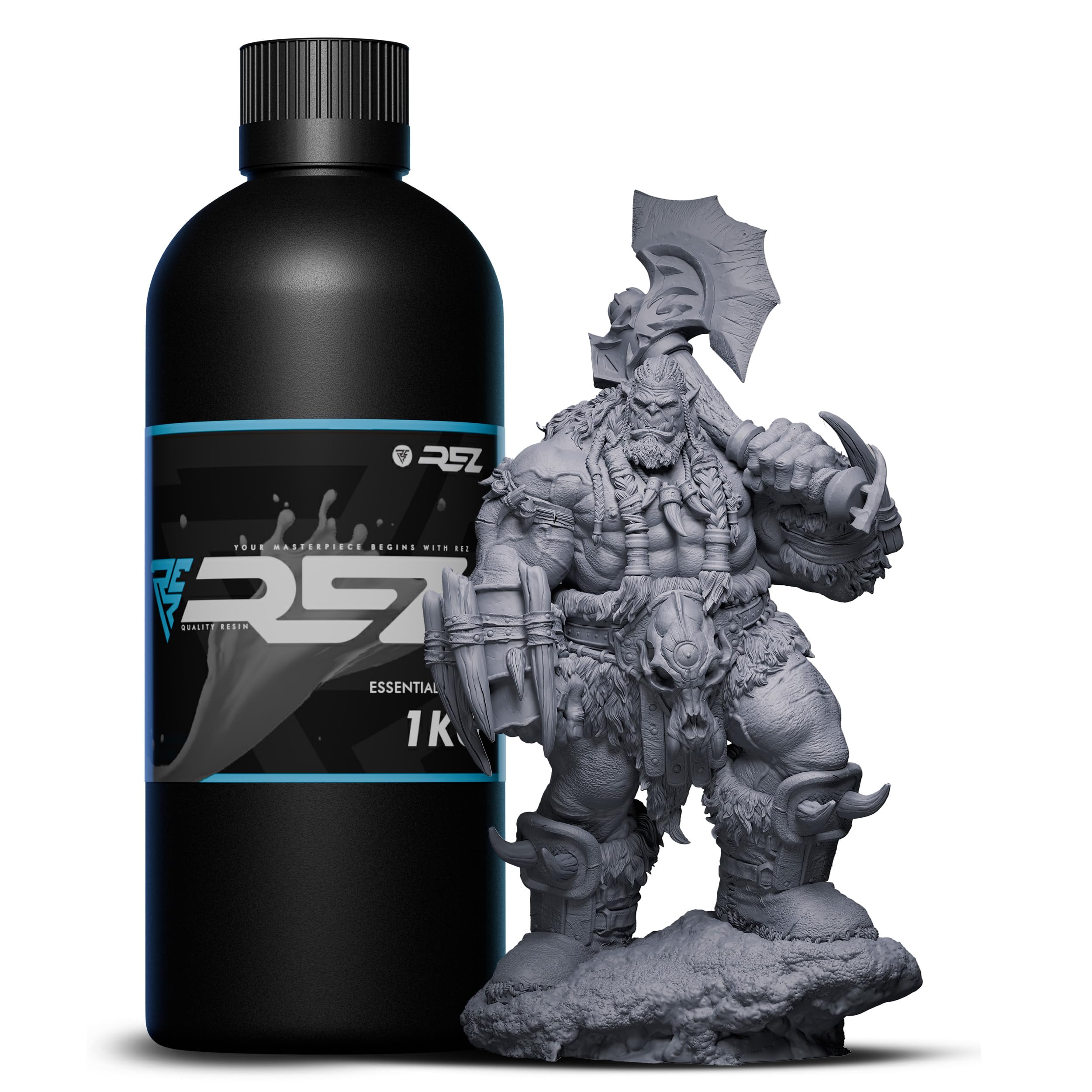 Rez Resin 1 kg, Essential Grey UV Photopolymer Resin for SLA/DLP/LCD 3D Printers, Ultra-High Detail, Fast-Curing Tough Resin for Highly Detailed