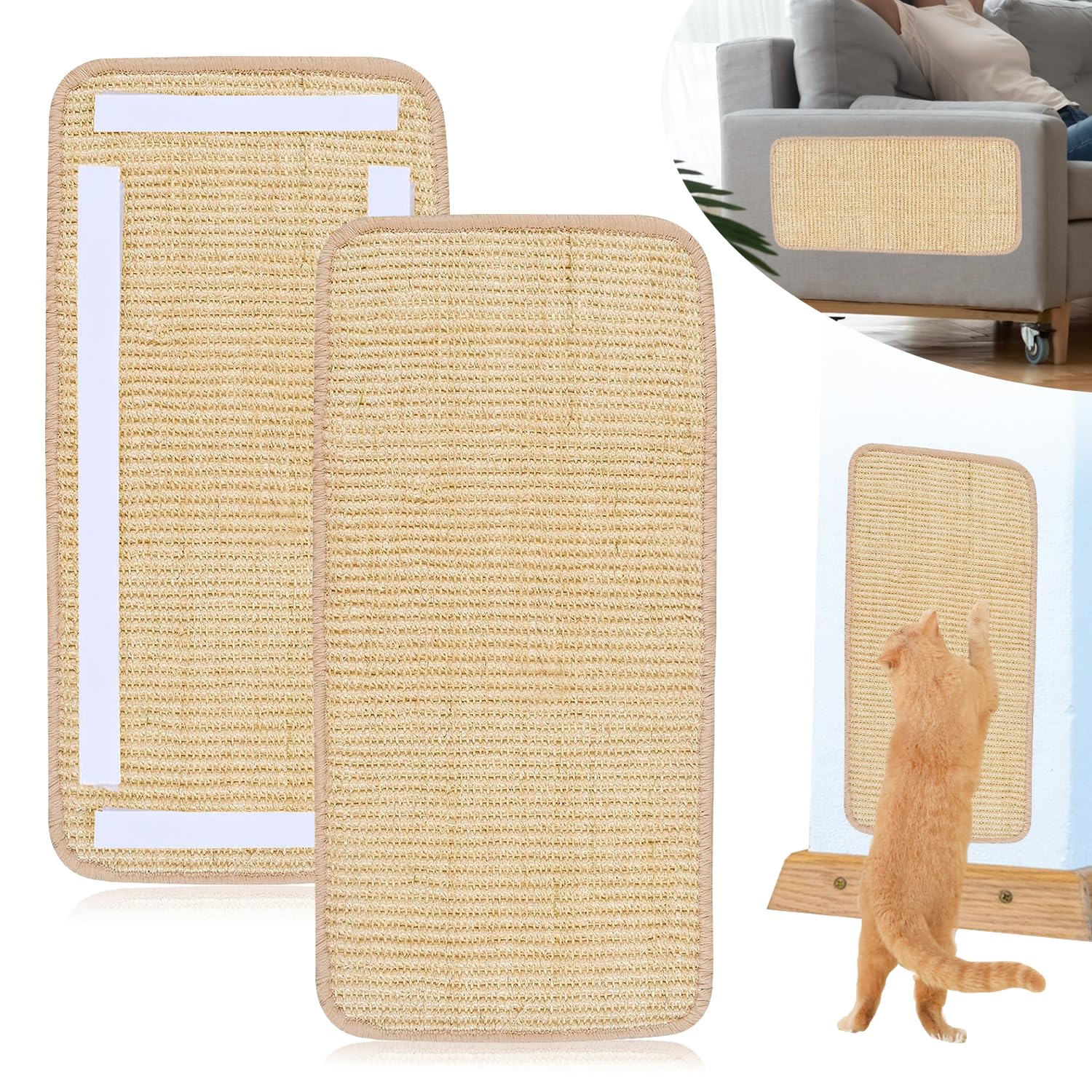 Alfombrilla Rascador para Gatos 2 Piezas 50 x 25cm Alfombra de Sisal Rascador para Gatos Sofa Pared Protege Muebles Esquina Cama Alfombras