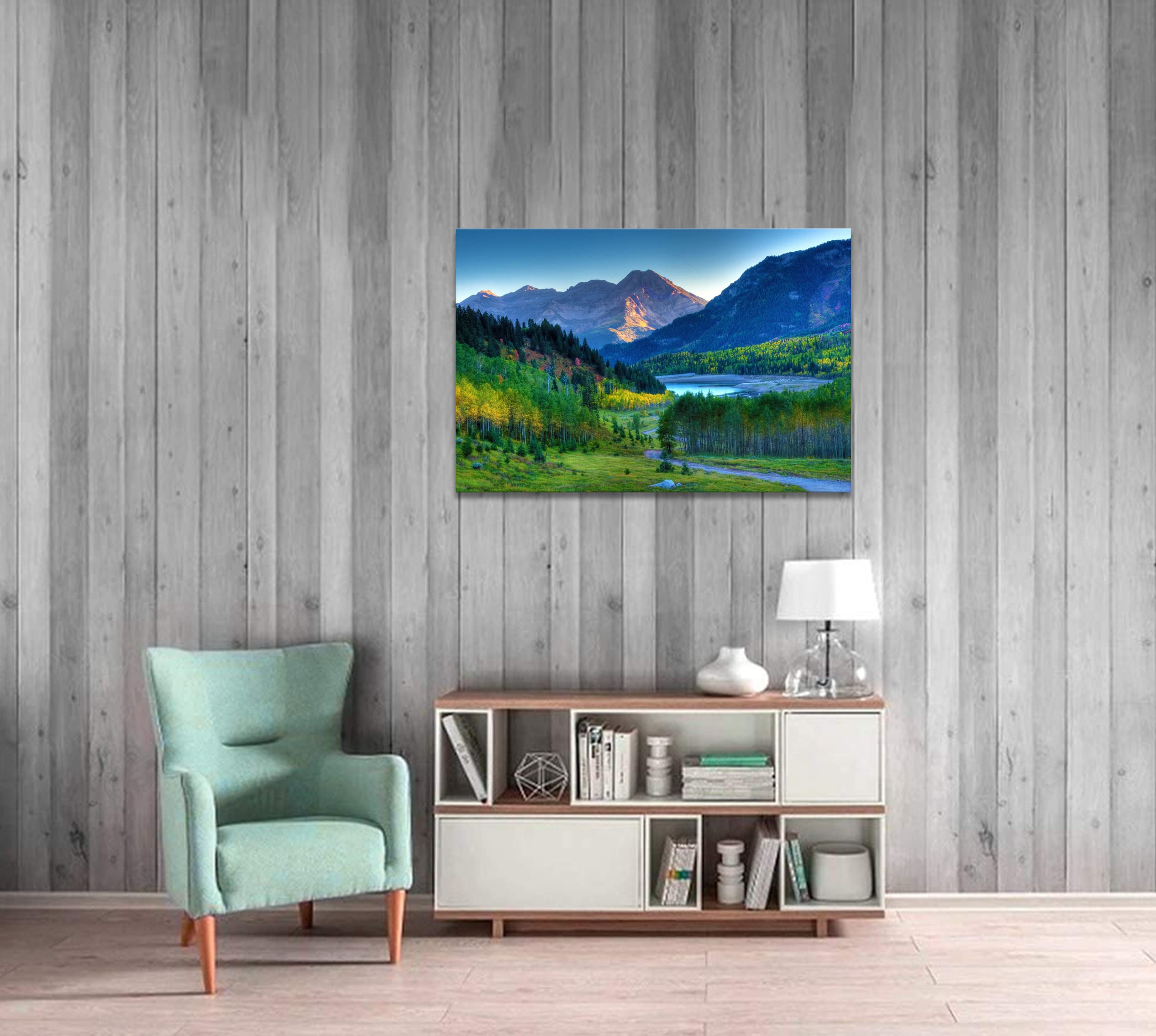 Amazon.co.jp: 山 森 アートパネル 森林 緑色 自然風景 ポスター 風景