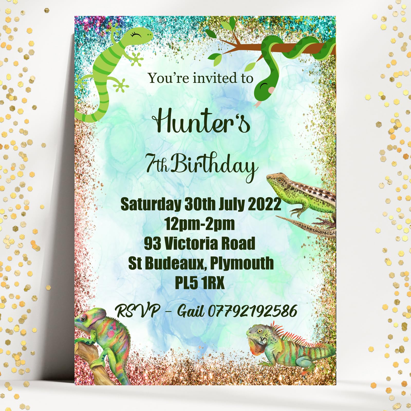 Justperfectsa Personalised Reptile Invitations Birthday Party Envelopes Pack 8,16,20,32