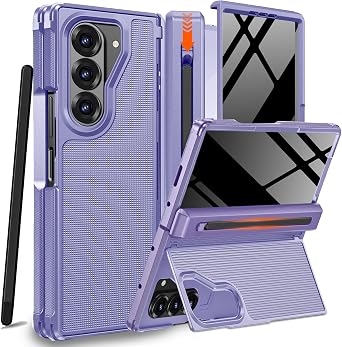NINKI for Samsung Z Fold 7 Case with S Pen Holder & Stylus and Hidden Kickstand,Built in Privacy Screen Protector Hinge Full Body Phone Cover for Samsung Galaxy Z Fold 7 Case with Slim S Pen Purple