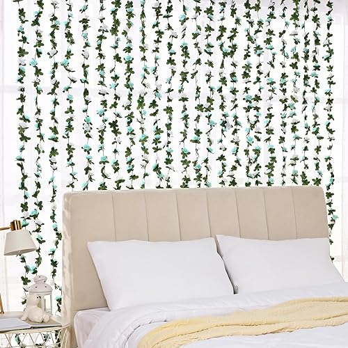 Miniatura 4 de BLEUM CADE 2 Piezas Guirnalda de Flores de 16.4 Pies Vides de Rosas Artificiales para Dormitorio, Lindas Vides Colgantes de Flores Falsas