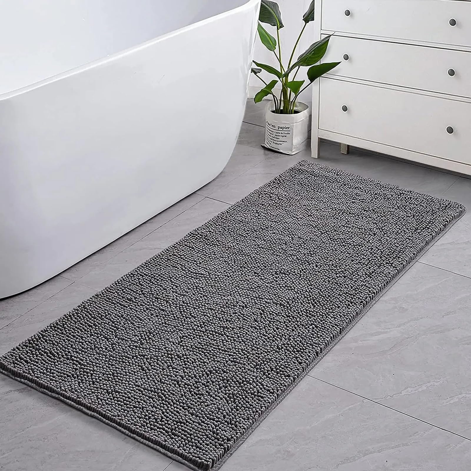 Lujosa alfombra de baño de chenilla, súper absorbente, antimanchas, alfombra de baño y alfombra de entrada antideslizante, alfombra de felpa suave y gruesa para baño o pasillo, color azul cielo, 61 x