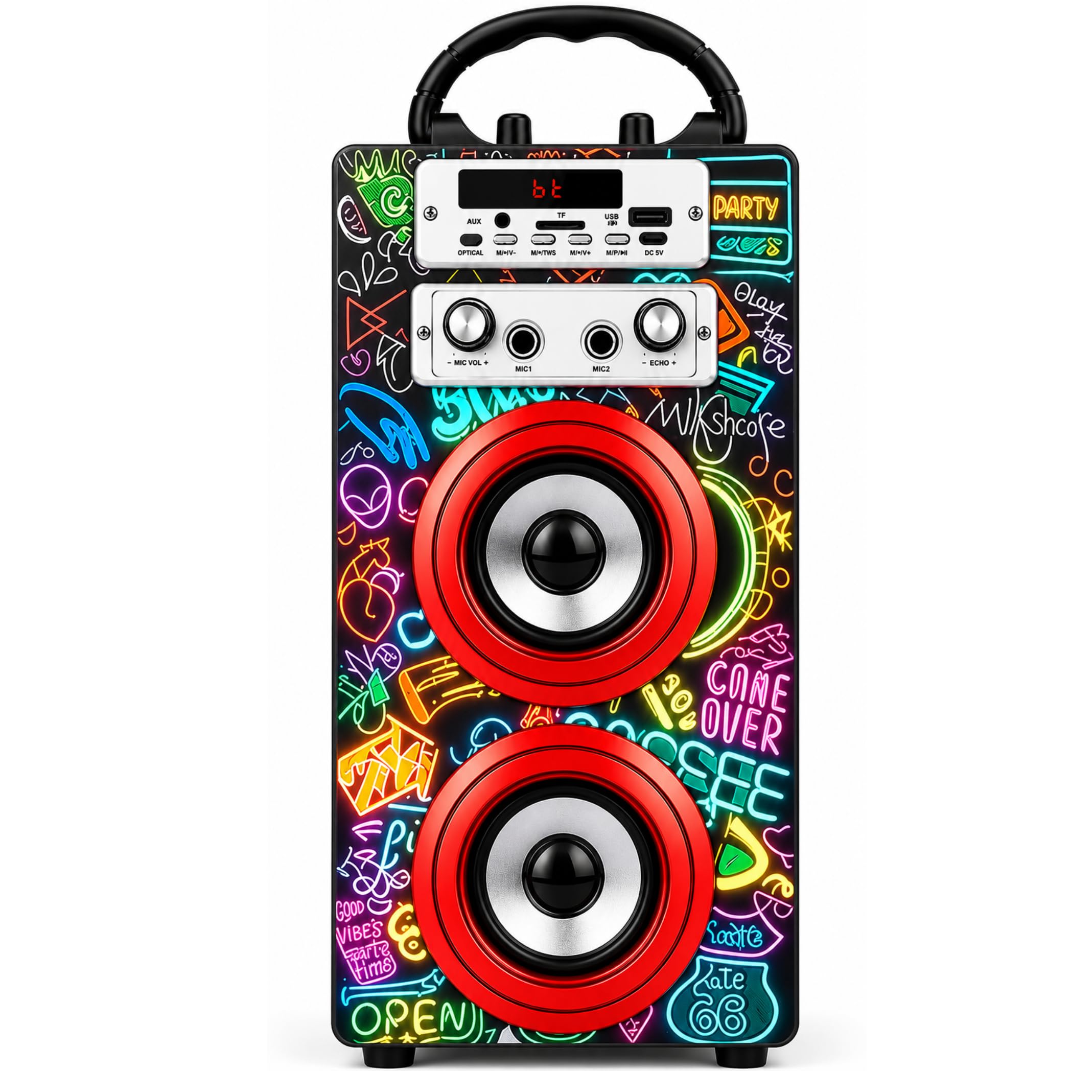 DYNASONIC Macchina Karaoke Portatile, 2 Microfoni, Altoparlante Bluetooth, Luci, Lettore USB e SD (025-21 lights)
