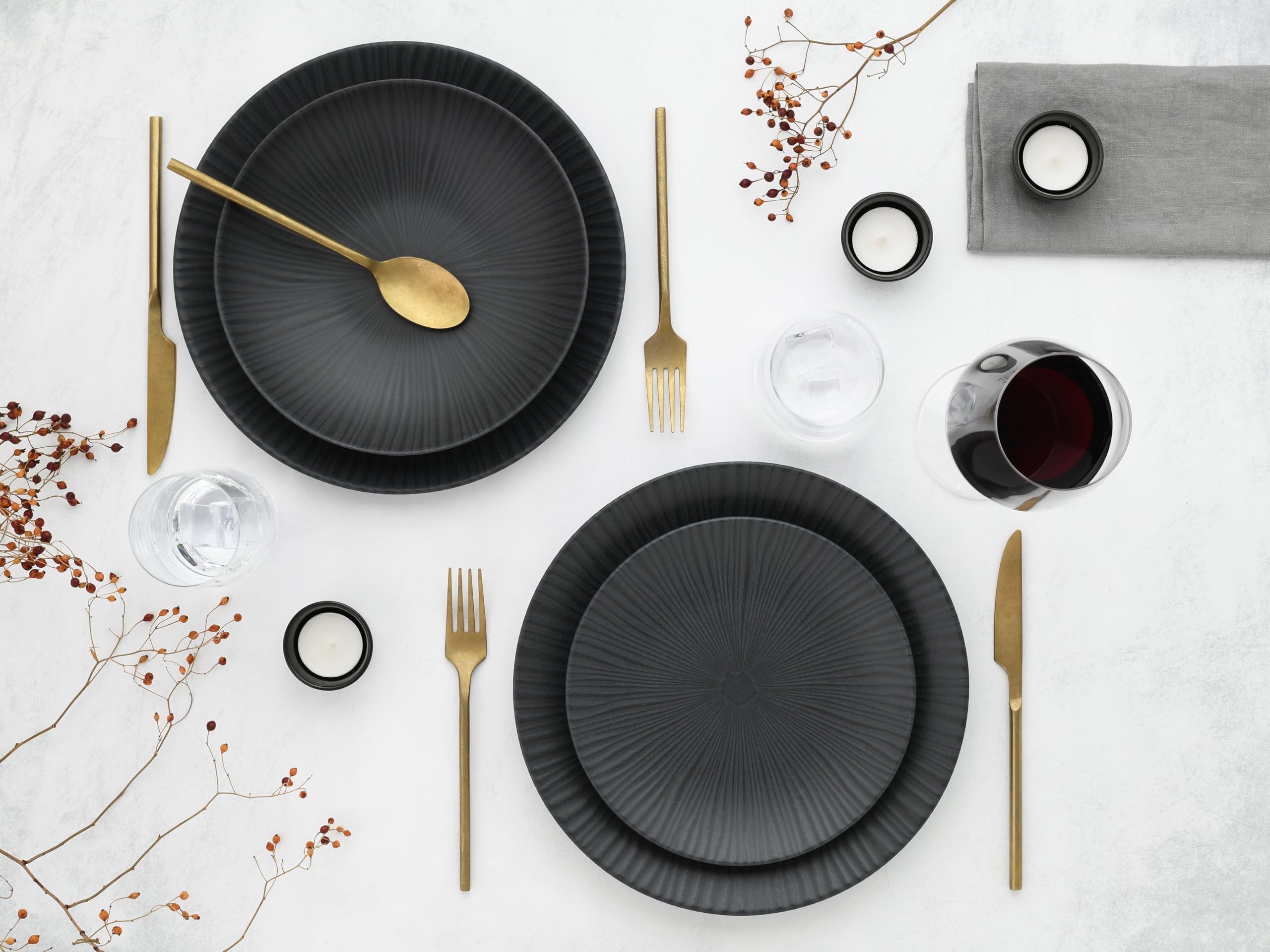 CreaTable, 23211, seria VESUVIO Black, zestaw naczyń, serwis stołowy 12-częściowy