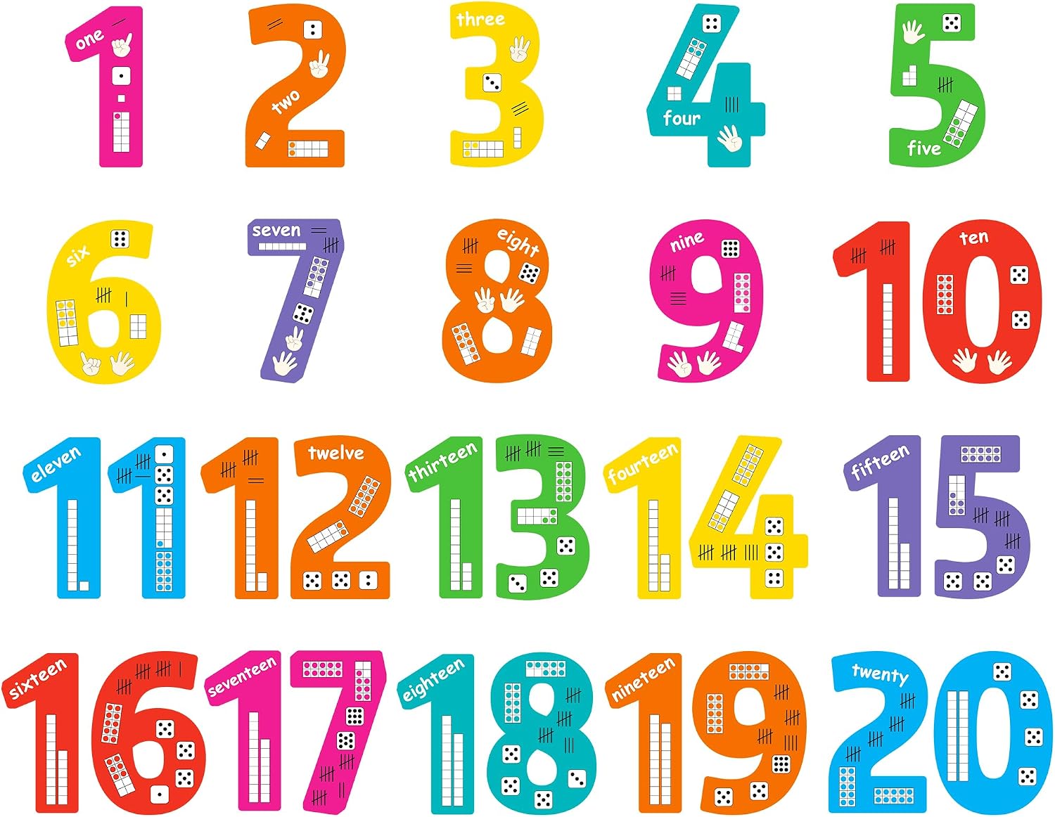 20Pcs 13In Colorful Jumbo Numbers Bulletin Board Set 1-20 Cutouts for Classroom Wall Decoration Learning School Educational Teaching Tool Supplies