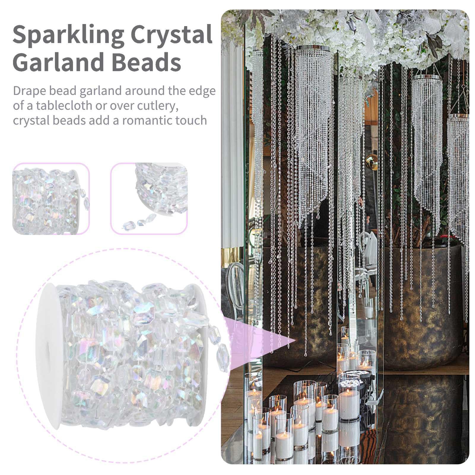 30m Kristallperlen Girlande Bunt - Acryl Perlenkette Für Hochzeitsdeko & Party