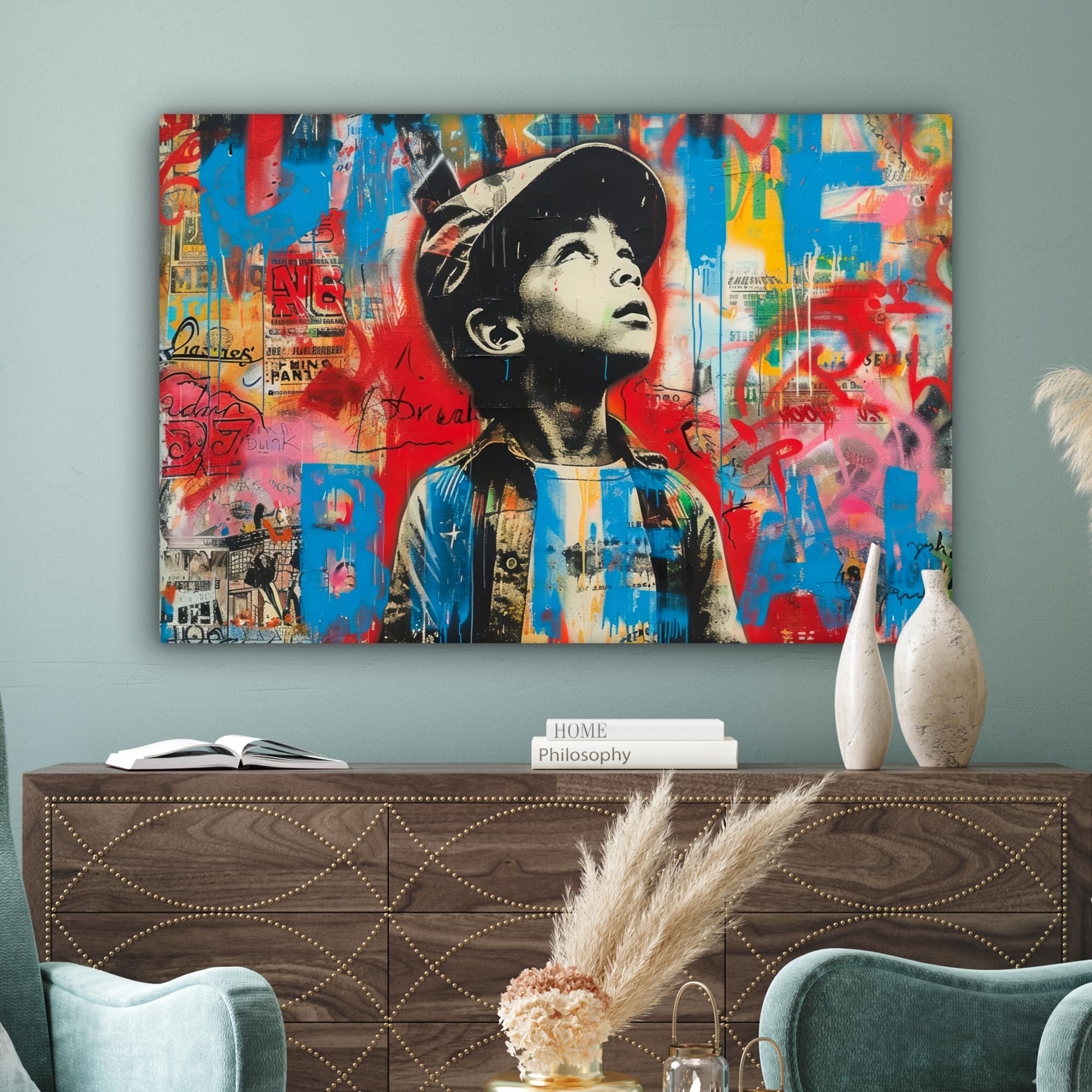 MuchoWow Toile Peinture 80x120 Cm - Tableau Mural Moderne Graffiti Street Art Néon - Déco Salon Ou Chambre
