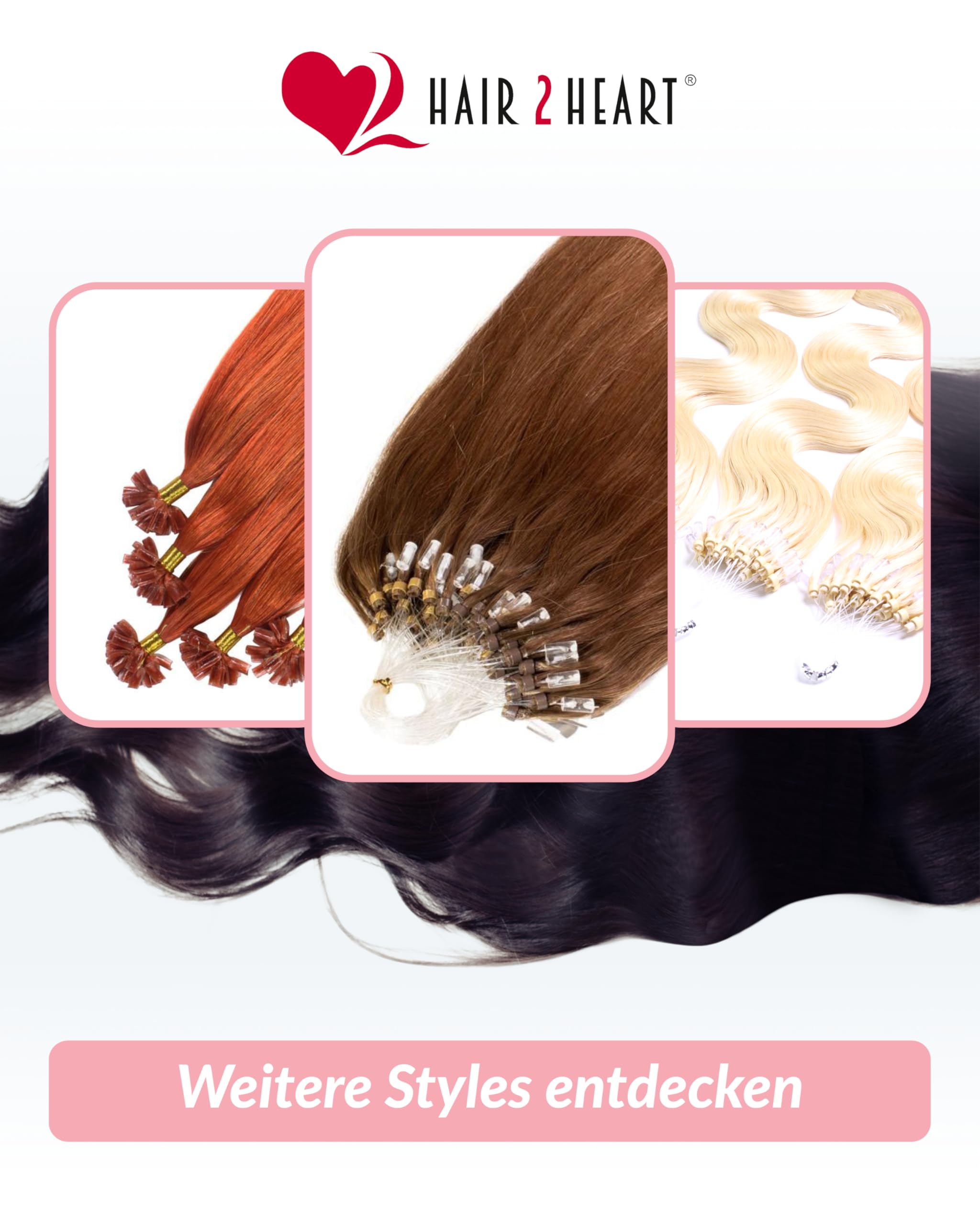 hair2heart Extensions Echthaar Bondings Glatt - 200 Strähnen 0.5g 40cm Schwarz