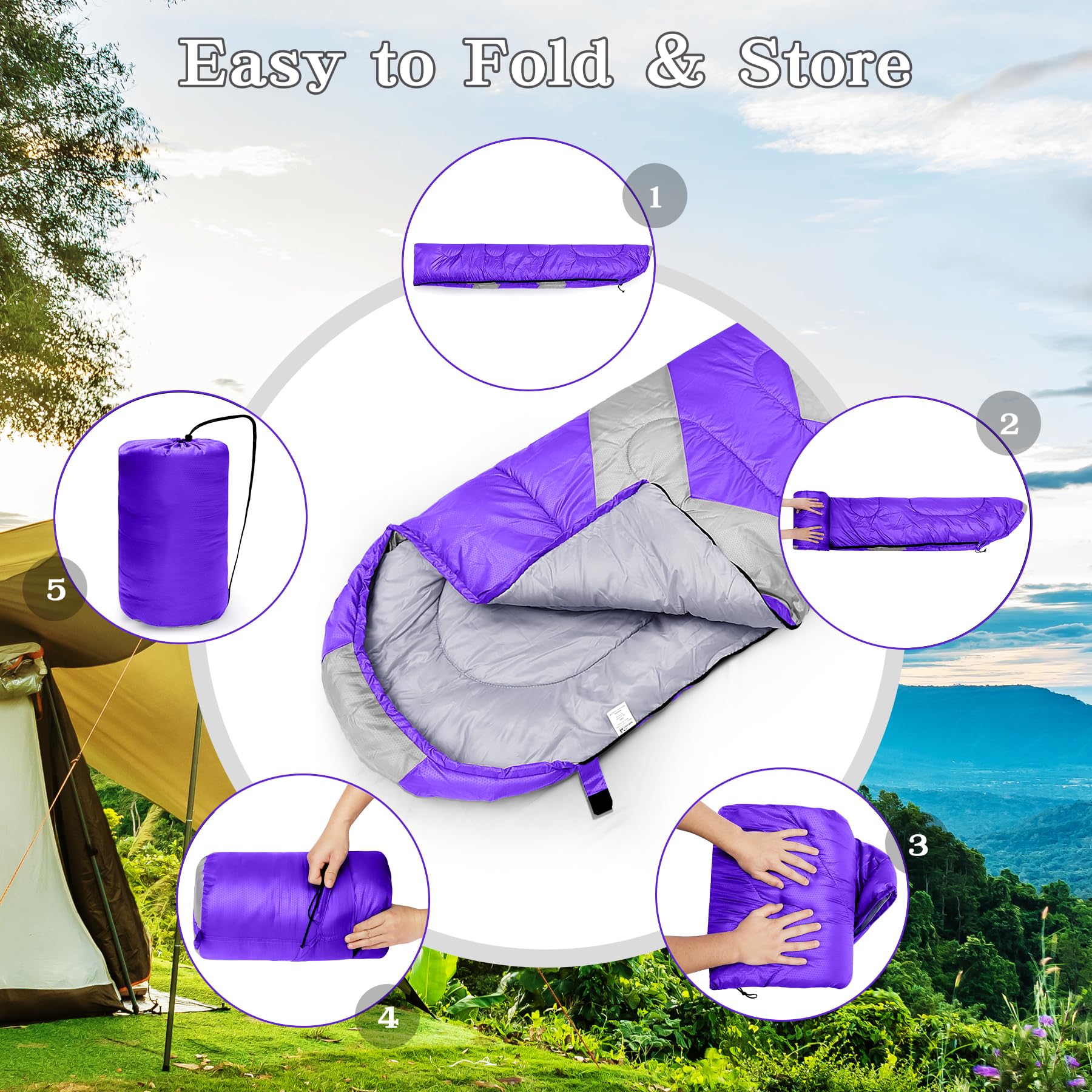 Zusentee Sacco a Pelo Estivo Invernale per Adulti e Bambini, Sacci a Pelo 4 Stagioni in Resistenti Impermeabile Ultraleggero e Compatto, Portatile Busta Rettangolare per Campeggio