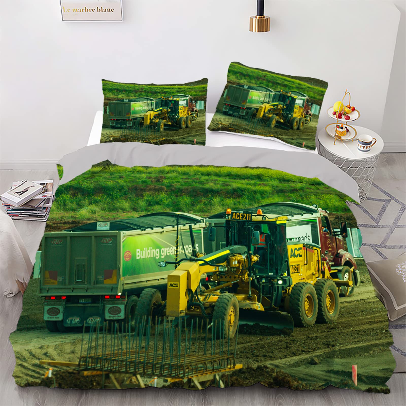 Housse de couette 160x200 voiture verte en microfibres avec 2 taies