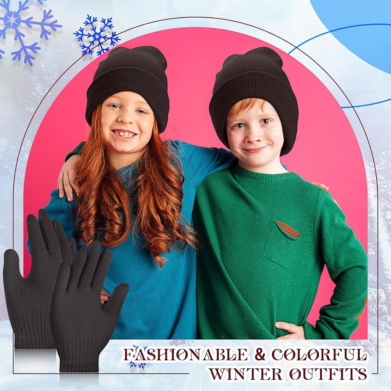 24 Pcs Kids Hats and Gloves Sets Winter Knit Beanie Hat Gloves Bulk Warm Unisex Cap for Boy Child Girl Cold Weather - Image 3