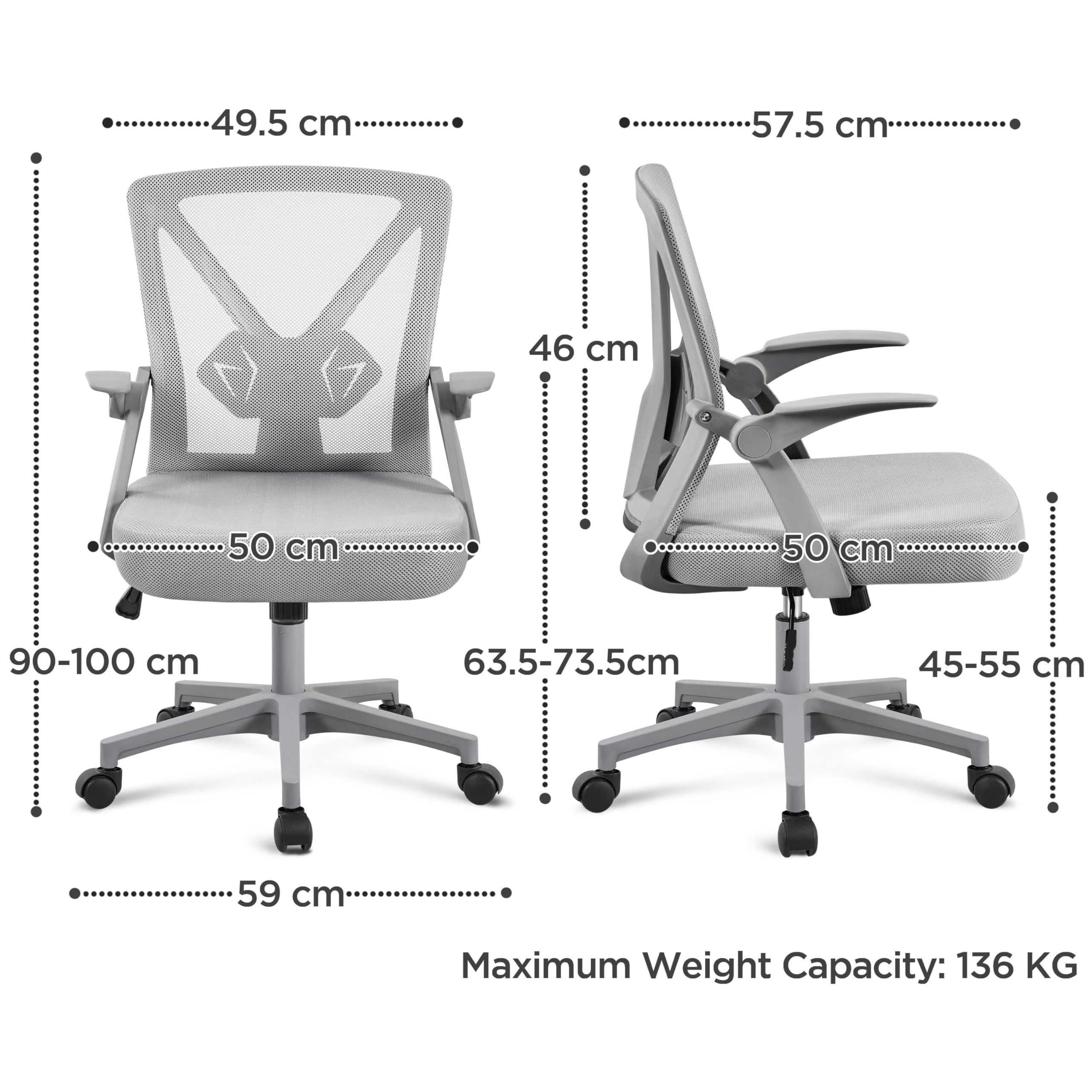 Yaheetech Ergonomic Office Chair with Wheels and Armrests Made of Breathable Mesh Fabric, Rotating, Height-Adjustable, Black, Pack of 2