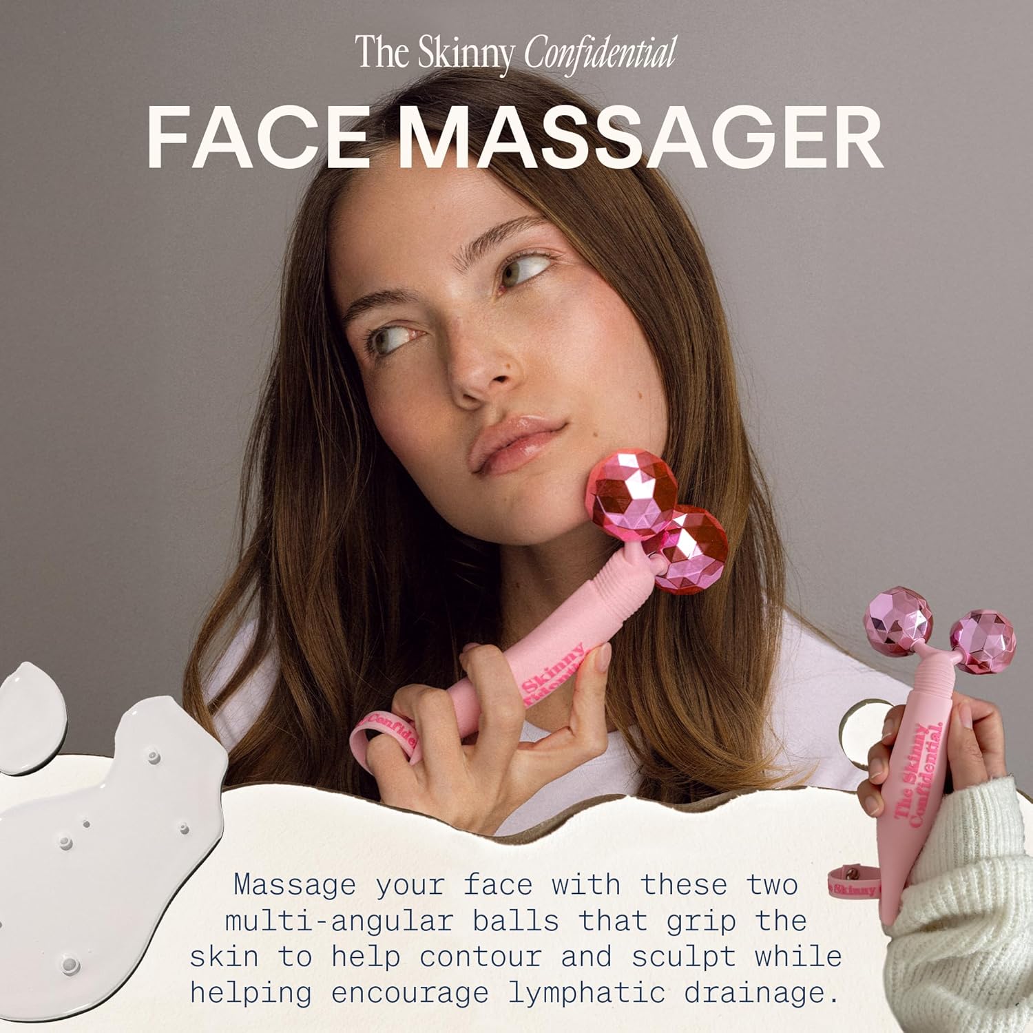 The Skinny Confidential Face Roller - Pink Balls Eye & Facial Roller Massager - Face Massage Tools Skincare for Wrinkles & Fine Lines, Sculpt, Contour, Tighten & De-Puff Skin - Image 2