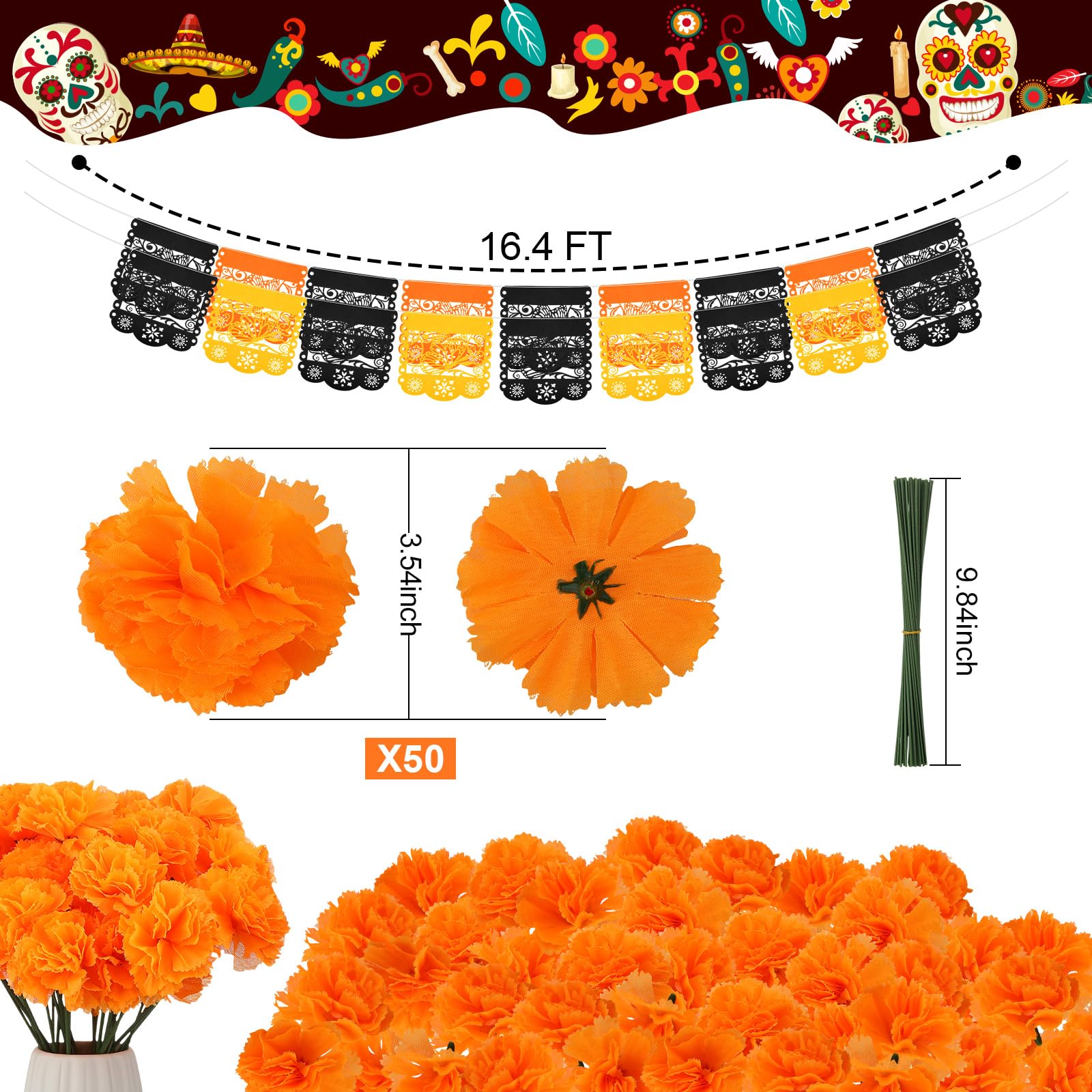 Déco Jour Des Morts - 30 Fleurs De Souci, Papillons, Bannières - 8