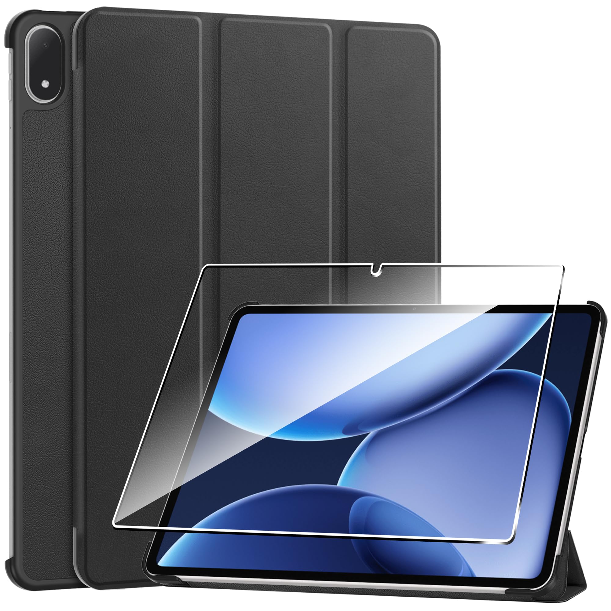 Heioloo Hülle für OnePlus Pad 3 13.2 Inch Schutzhülle mit Auto Schlaf/Wach, mit [1 Stück] Panzerfolie Schutzfolie, [PU Leder][Standfunktion] [Anti-Kratzen] Schwarz