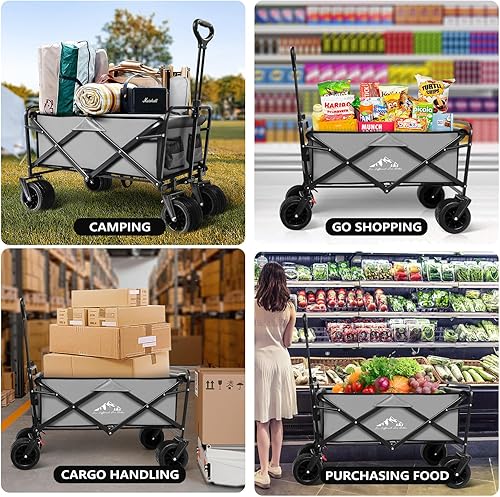 Miniatura 7 de Carro plegable grande, resistente, plegable, de gran capacidad, plegable, para la playa, para acampar, deportes, compras, color gris