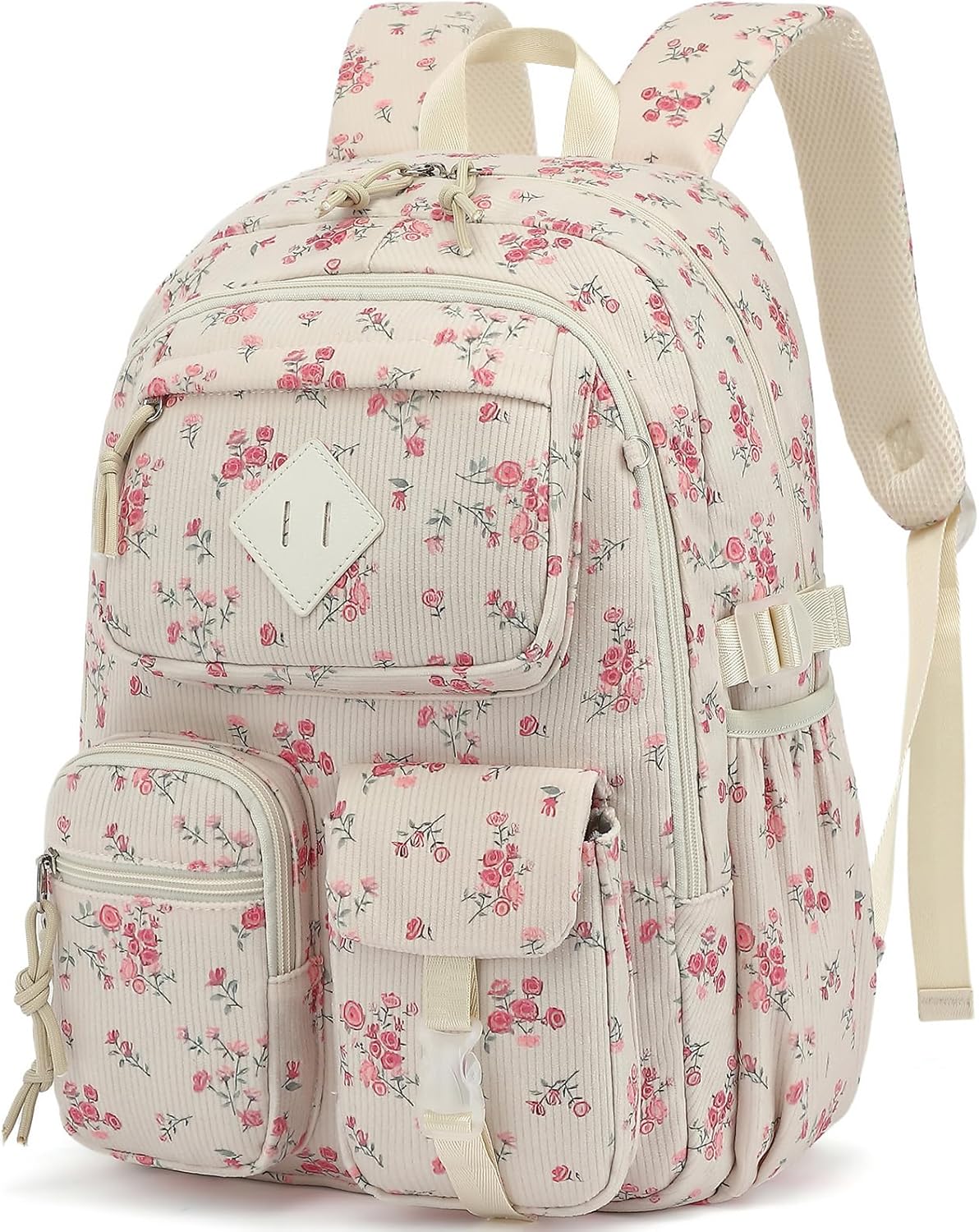 Corduroy School Backpack for Girls, Kids Elementary Middle High Campus Bookbag Women 15.6 inch Laptop Travel Daypacks (Corduroy Rose)