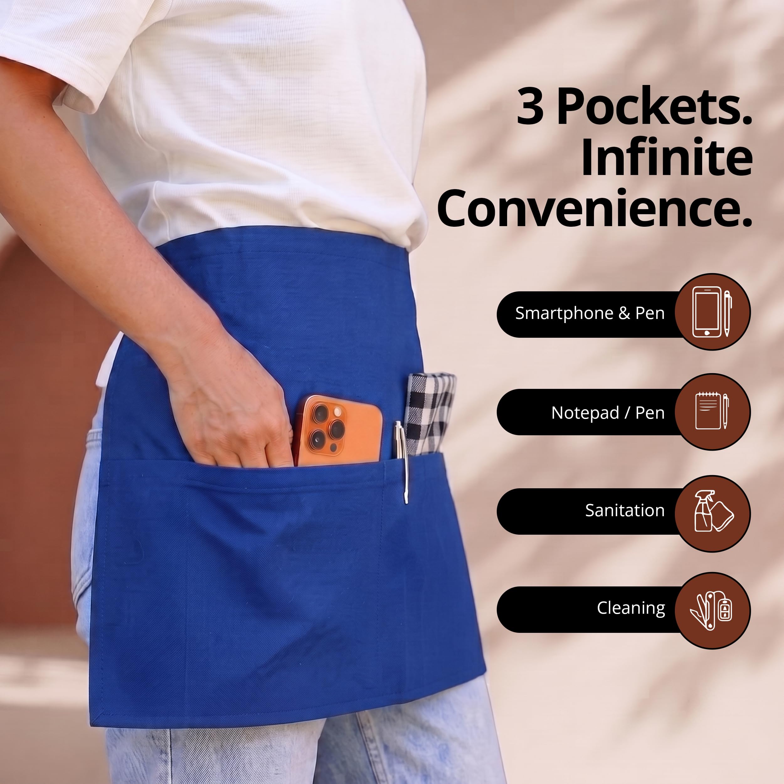 Utopia Wear Grembiule corto con 3 tasche [confezione da 12], grembiule corto da cameriera per donne e uomini, cucina, ristorante e artigianato