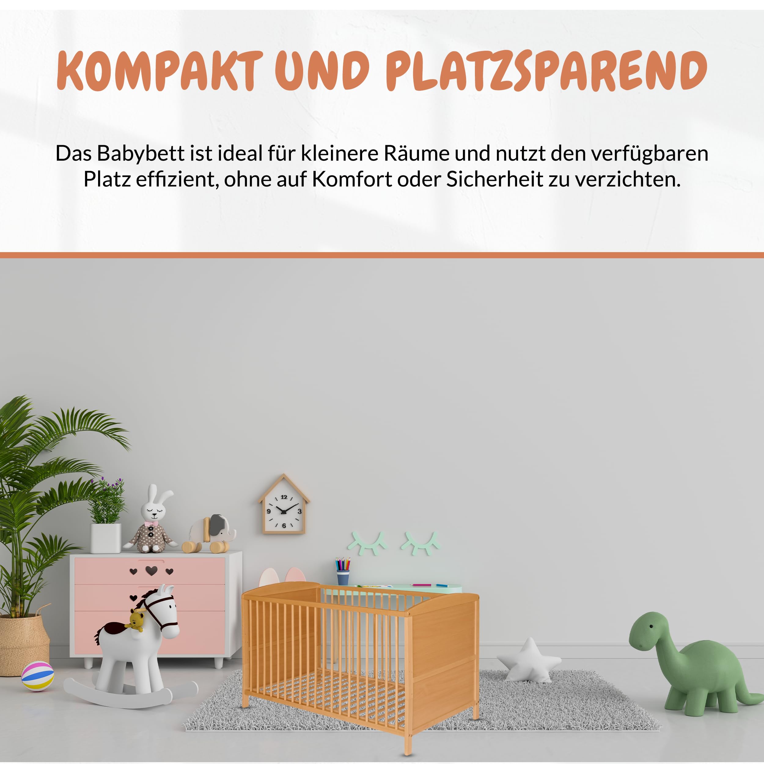 Best For Kids – Babybett 70x140 cm in Braun | Junior Bett Umbaubar | Cot ohne Matratze | Natur Komplett Set Bebek Yatagi & Baby Cot | Babybett für Mädchen und Jungen