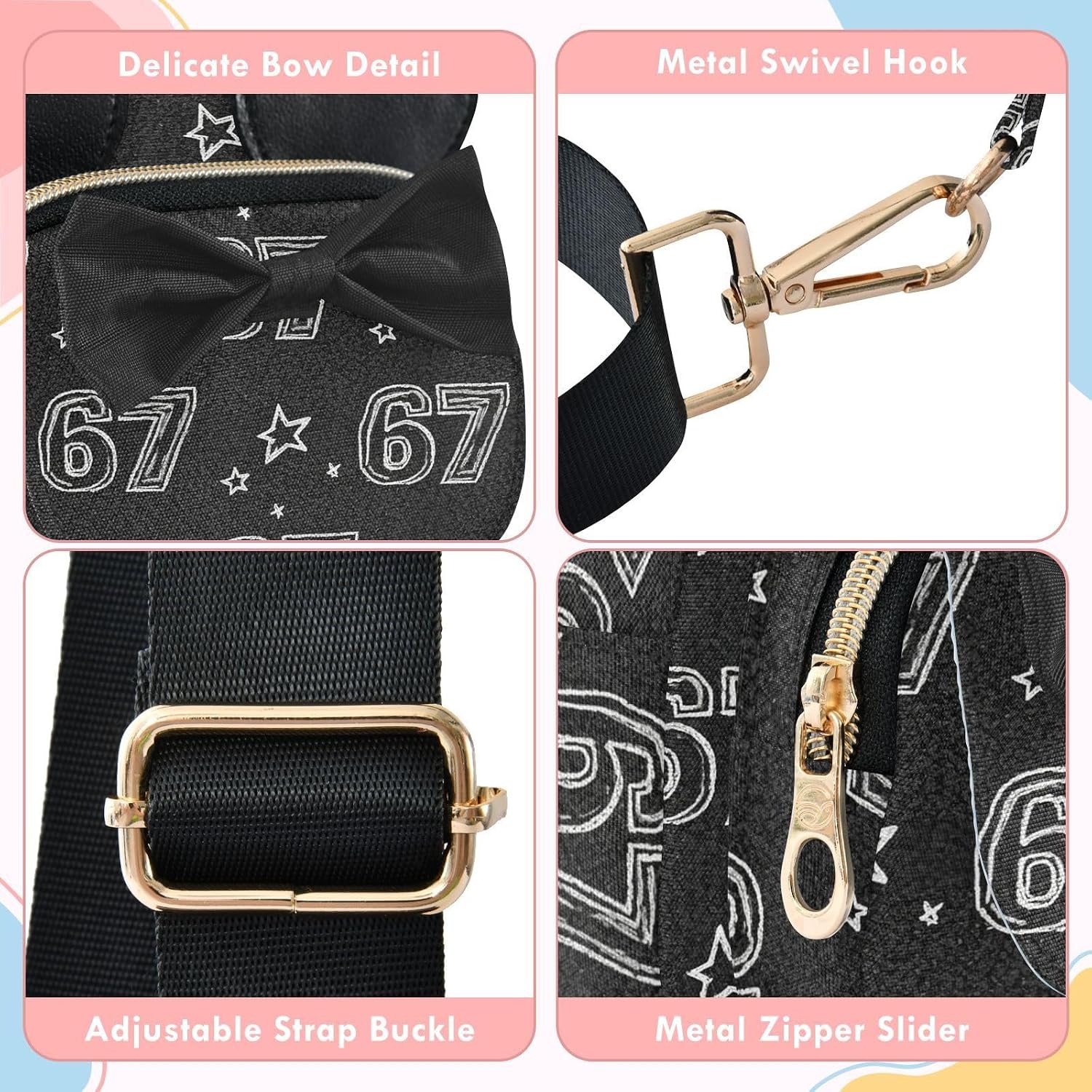 Six Seven Kids Crossbody Bags for Girls, 7.5x3.1x5.7 In | Crossbody Fanny Pack, Toddler Purse, Cute Sling Belt Bag with Ears, 2L Small Shoulder Chest Bag for Travel