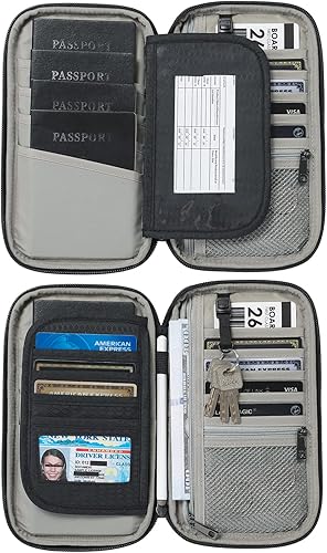 Miniatura 4 de CANBOX RFID Passport Wallet, Travel Document Organizer Zipper Case, Family Passport Holder for Up to 6 Passports - Black