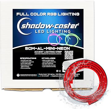 shadow-caster MINI NEON Light Strip - 16 5m Length - RGB - 12V - 16 Clips & 2 End Caps - Silicone Housing - Waterproof