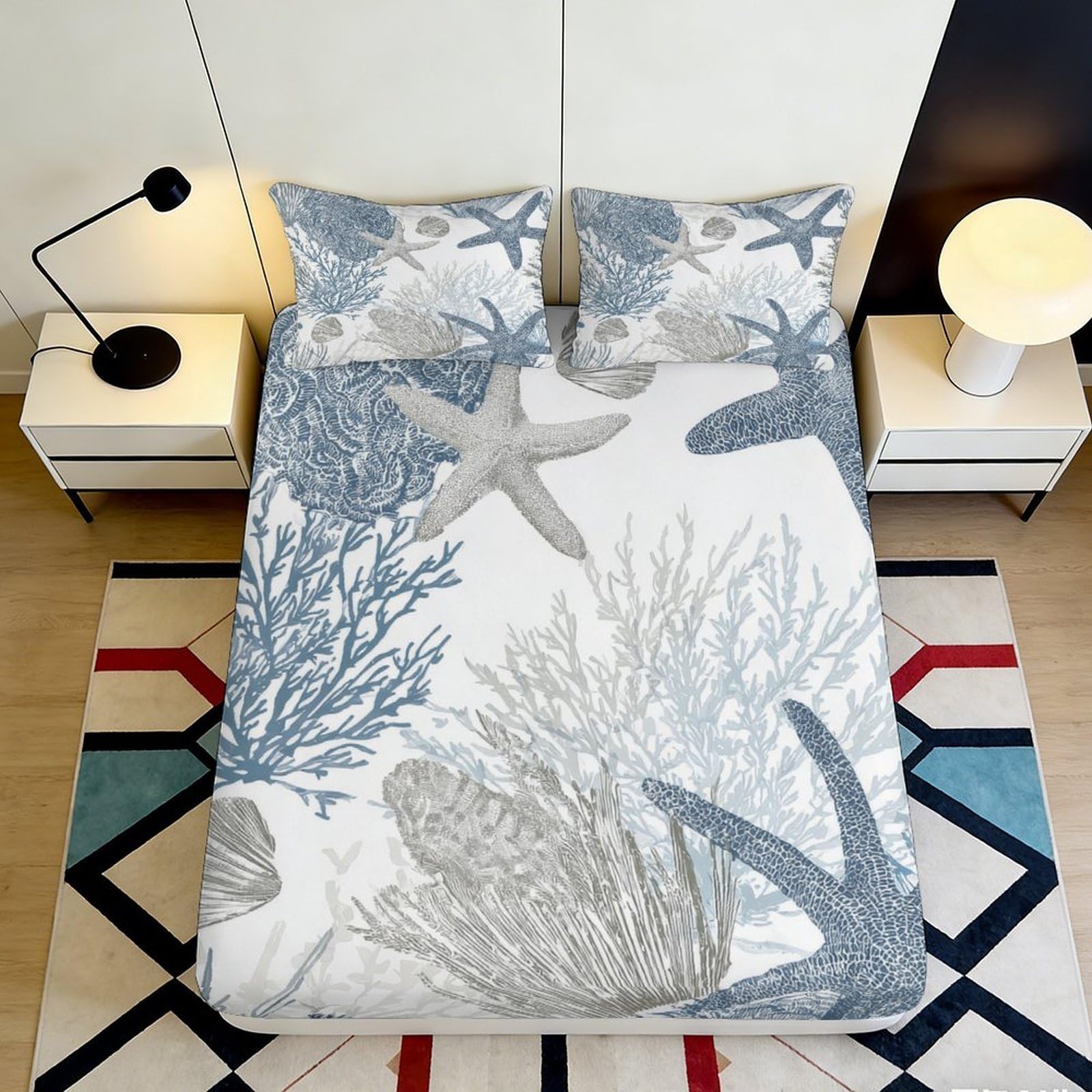 Pnayamiorkfel Style-3 3D Printed Ocean Starfish Fitted Sheet Microfiber Soft Breathable Coral Mattress Cover For Bedroom Guest Room Decor 90X200x25cm