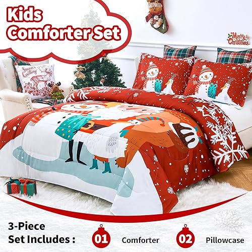 Miniatura 2 de YIYEA Juego de edredón para niños tamaño matrimonial, edredón de Navidad, bonitos juegos de ropa de cama de Navidad para niñas y niños, ligero,