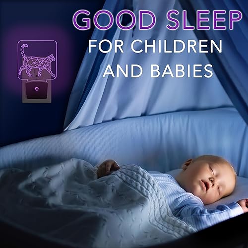 Miniatura 5 de Luz nocturna 3D con forma de gato para niños, cambio de color dinámico con sensor de luz diurna y encendido y apagado inteligente, luz de estado de