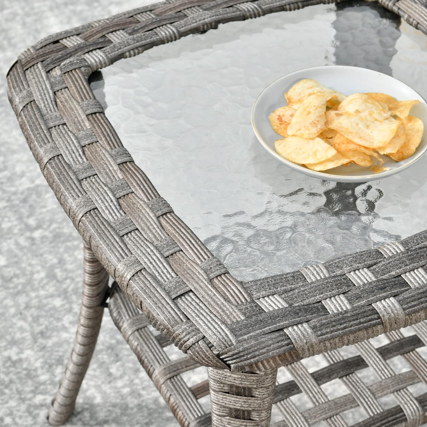 HOOOWOOO 3 Pieces Outdoor Patio Bistro Set,Wicker Swivel Rocking Chairs with Matching Side Table,Outside Rattan Rocker Glider,Denim Blue
