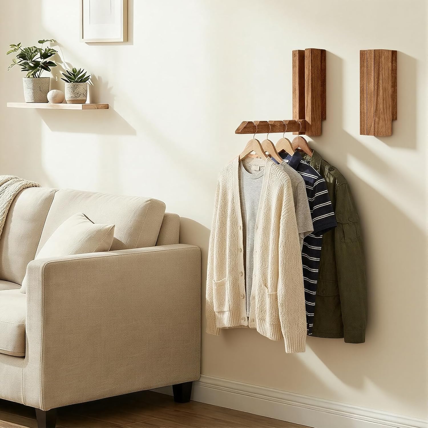 Clothes Drying Rack Wall Mounted,Space Saver Wood Wall Mounted Folding Clothes Hanger Rack for Laundry Room,Bathrooms,Closet Storage Organization,Easy to Install