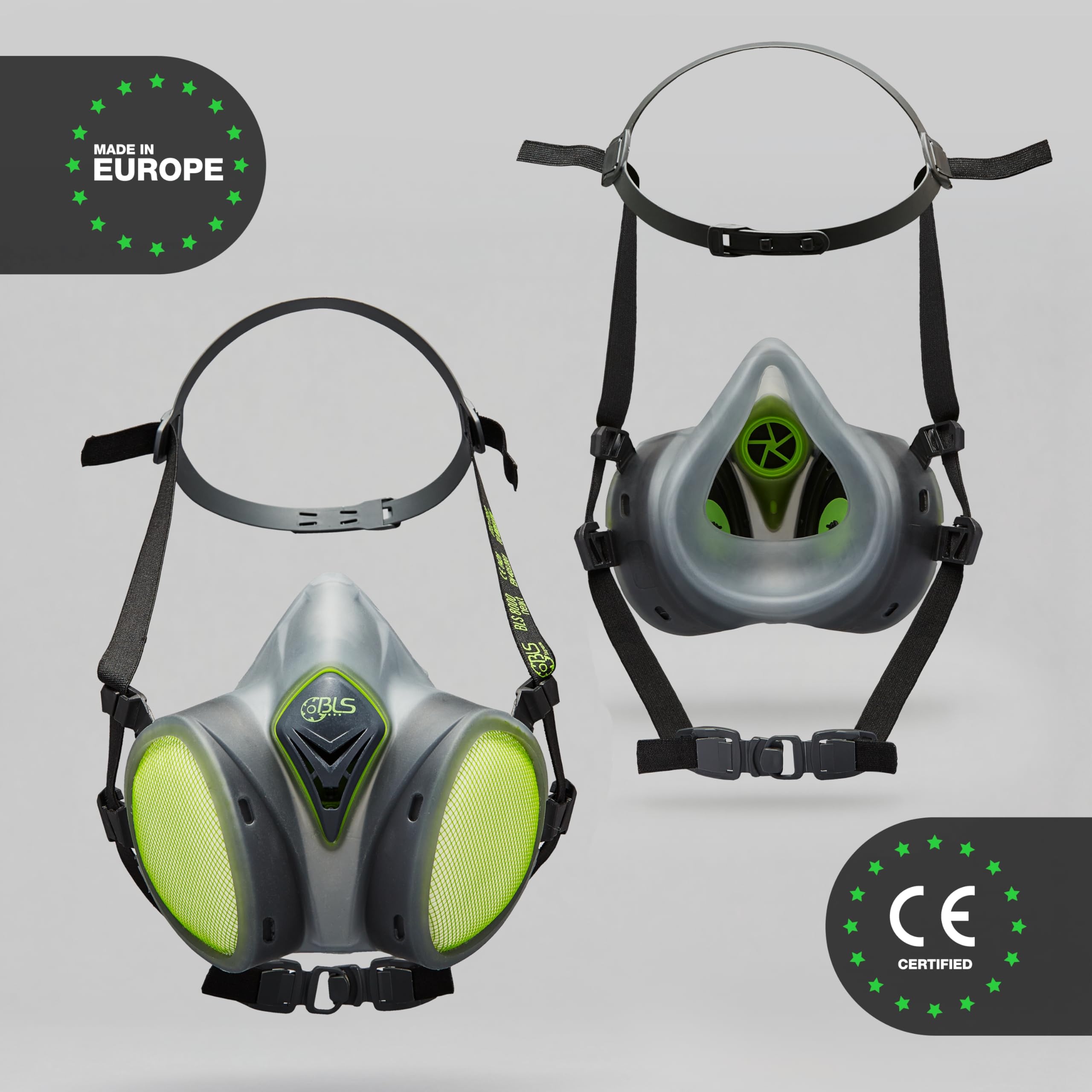 BLS 8100next A1P2 R D Semimaschera Protettiva in TPE con Filtri A1P2 Integrati, Pronta all'Uso e Senza Manutenzione. Per Polveri, Cattivi Odori, Falegnameria, Edilizia e Fai da Te