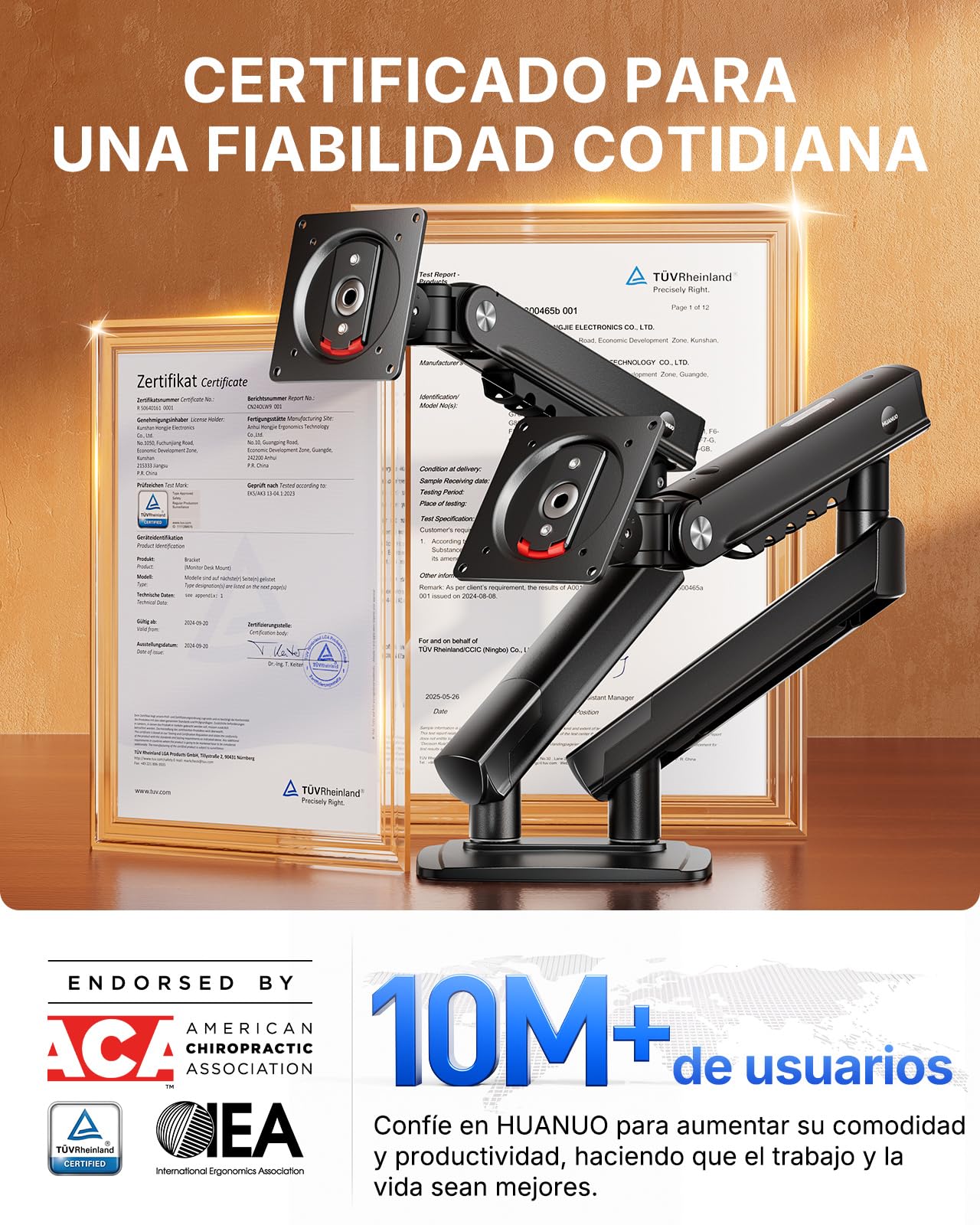 HUANUO Soporte Monitor Doble para Pantallas de 13 a 32" (máx. 9 kg), FlowLift Pro Brazo Monitor, MechaSpring con Inclinación/Giro/Rotación, Montaje VESA sin Herramientas, Montaje por Mordaza-C u Ojal