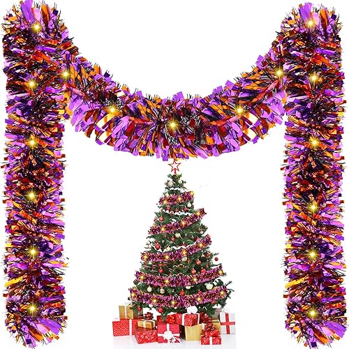 Guirnalda metálica de oropel preiluminada de Navidad con tira de luces LED, guirnalda de Navidad para colgar en el árbol de Navidad, boda, fiesta