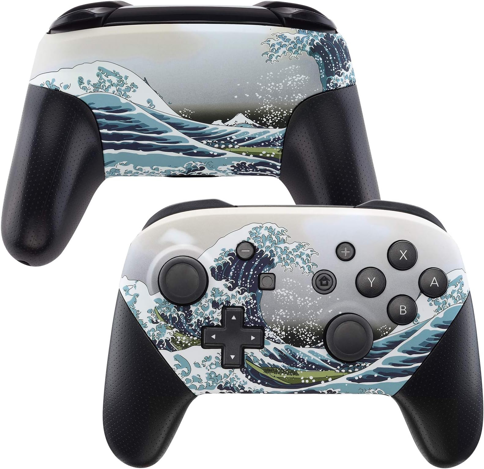 eXtremeRate Soft Touch Faceplate and Backplate for NS Switch Pro Controller, The Great Wave Patterned DIY Replacement Shell Housing Case for NS Switch Pro - Controller NOT Included