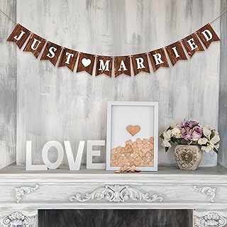 Just Married Banner Rustic Wooden Wedding Banner Decoration (Design A)
