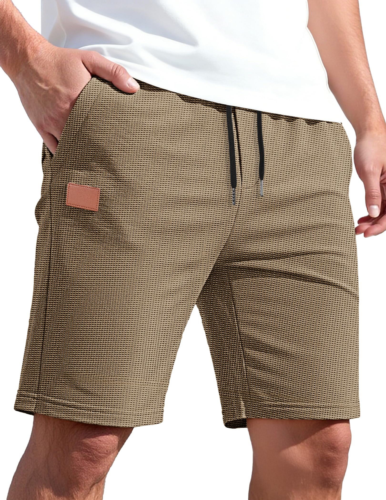 TARAINYA Waffel Kurze Hosen Herren Baumwolle Sommer Shorts mit Kordelzug | 65%baumwolle 35%polyester, strand casual, regular fit, stretch,elastische taille mit tunnelzug, freizeitshorts