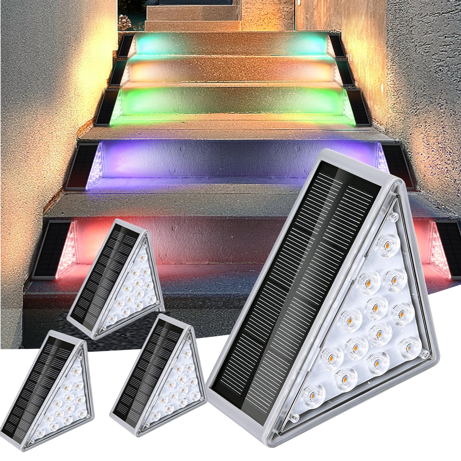Lot de 4 lampes solaires d'extérieur - Éclairage d'escalier - 13 LED - Étanche IP68 - Éclairage d'escalier LED pour marches, jardin, terrasse, patio