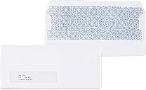 Staples Sobre de ventana tintado #10 de seguridad autosellante, 4 1/8 pulgadas x 9 1/2 pulgadas, tejido blanco, 1000/cartón (ST511290-CCVS)