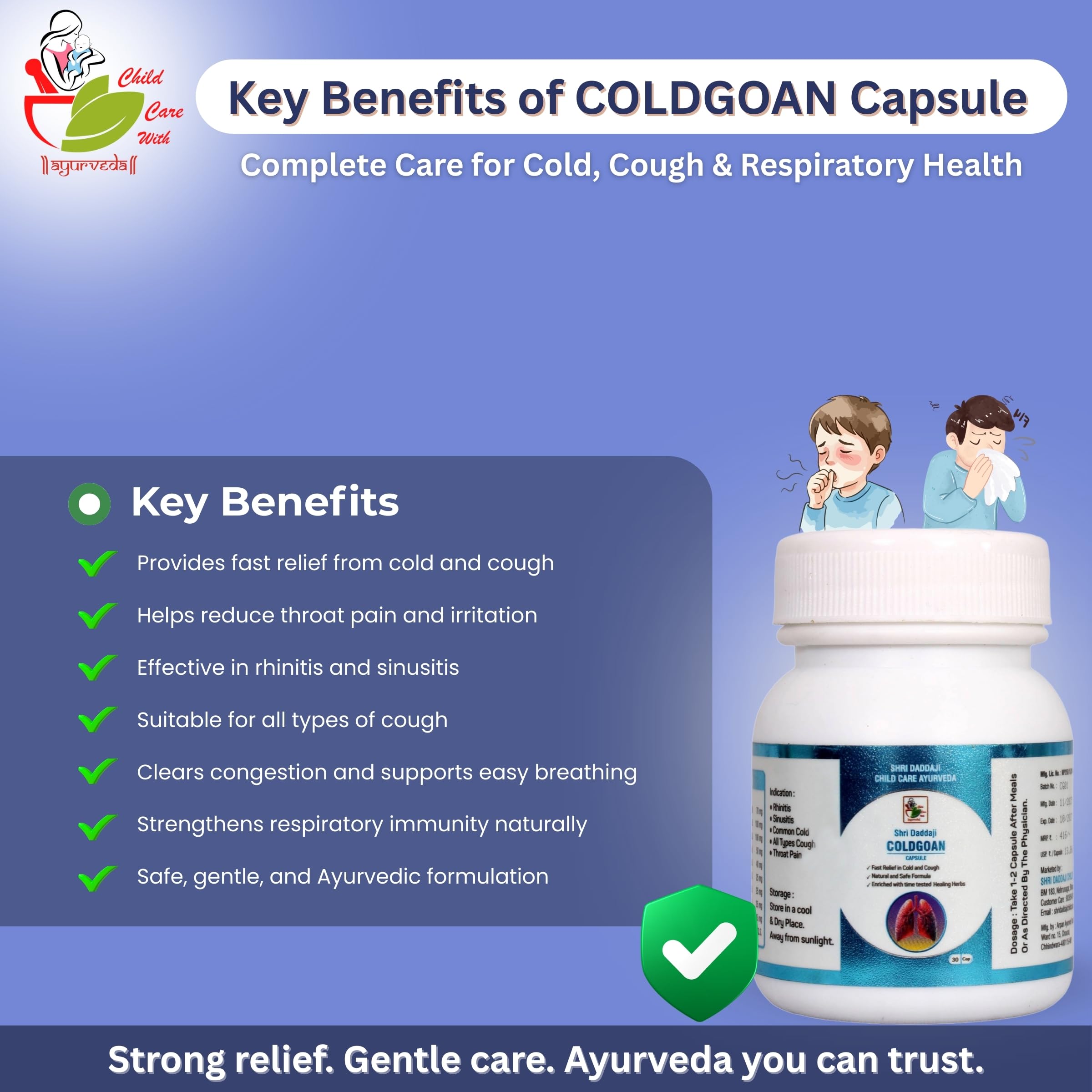 COLDGOAN Capsules, Natural Ayurvedic Medicine for Cold,Cough & Sinusitis Relief, Relief from Throat Pain & Common Cold, Herbal Supplement, 30 Count — Amazon image 5