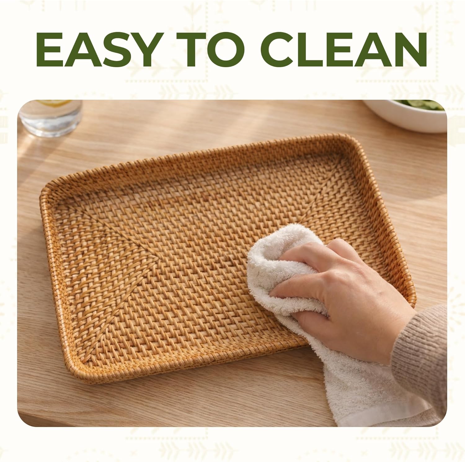 Set of 3 Rattan Serving Trays – Handwoven Wicker Trays for Bathroom, Kitchen, Coffee Table, Ottoman; Modern Farmhouse, Boho, Rustic & Coastal Home Decor