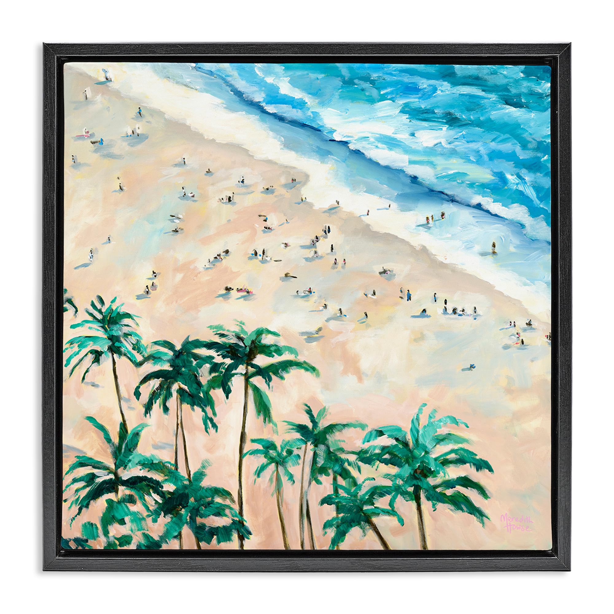 Stupell Industries Jet Black (Matte) 'Waikiki Beach Overview'| Floating Frame Canvas Art