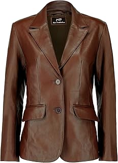 Sponsored Ad - Jild Classic 2-Button Lambskin Leather Blazer Jackets for Women - Casual Coat Long Sleeves Suit Style Leath...