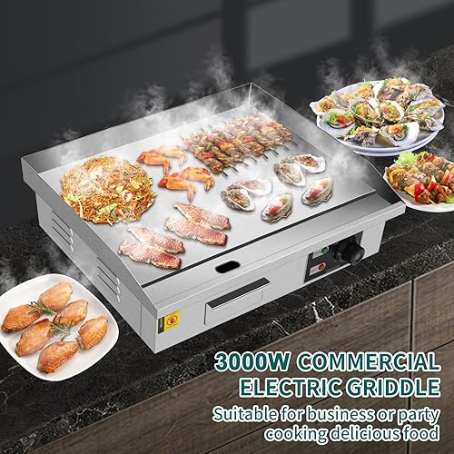 Miniatura 2 de Plancha eléctrica comercial de 22 pulgadas, parrilla superior plana de 3000 W, 110 V, parrilla Teppanyaki antiadherente, barbacoa de placa caliente