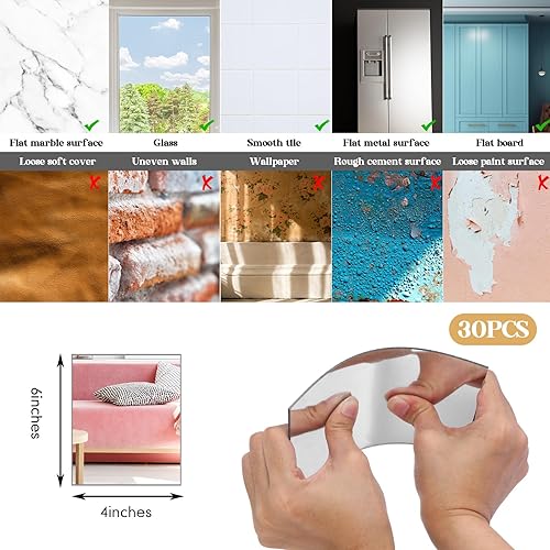 Miniatura 6 de Queekay 30 espejos de gimnasio para el hogar, 4 x 6 pulgadas, espejo de pared acrílico sin marco, 0.079 in de grosor, azulejos de espejo