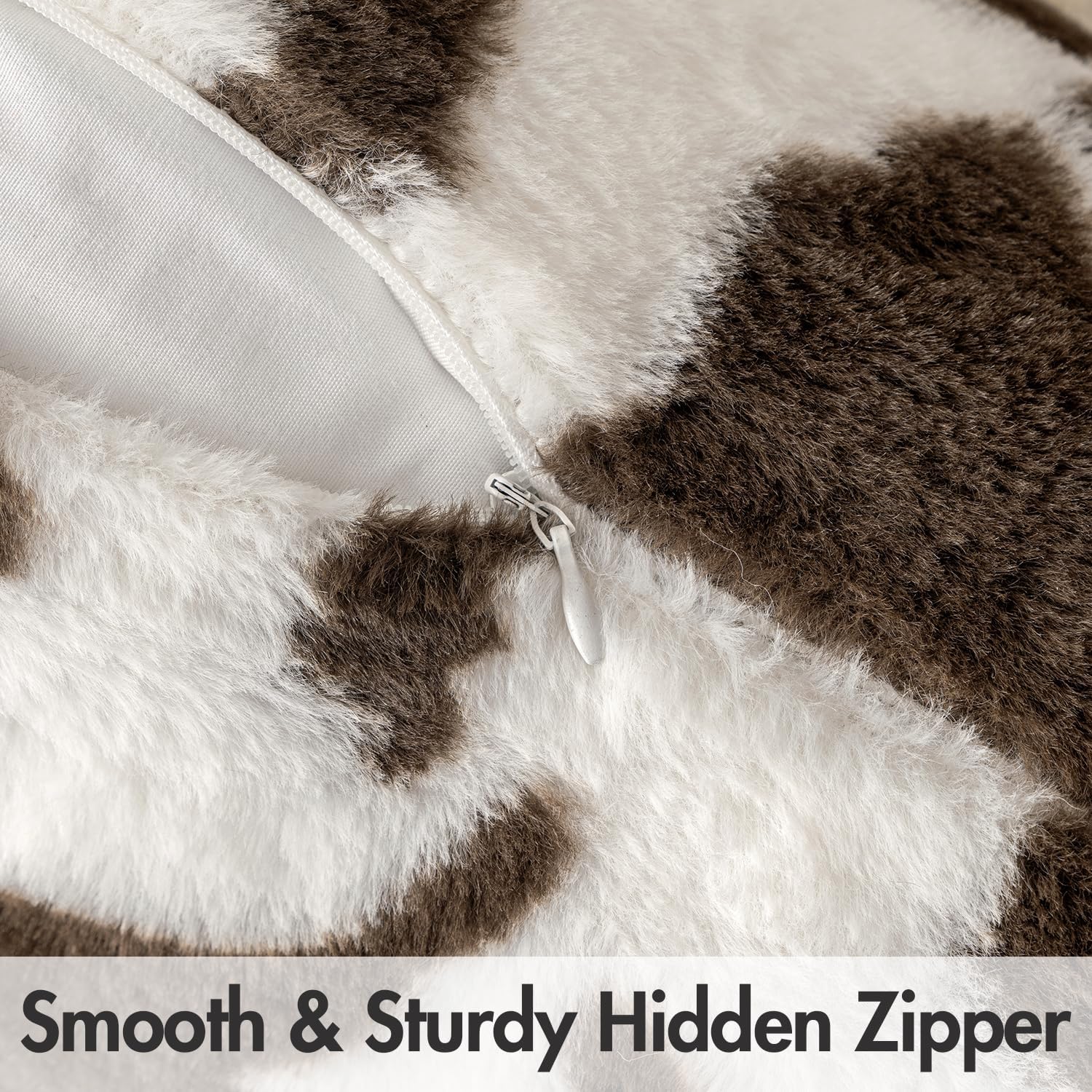 Woaboy Pack of 2 Luxury Faux Fur Throw Pillow Covers Cowhide Decorative Soft Fluffy Plush Couch Throws Brindle Cushion Covers for Couch Living Room Sofa Bedroom 20x20 Inch，Coffee