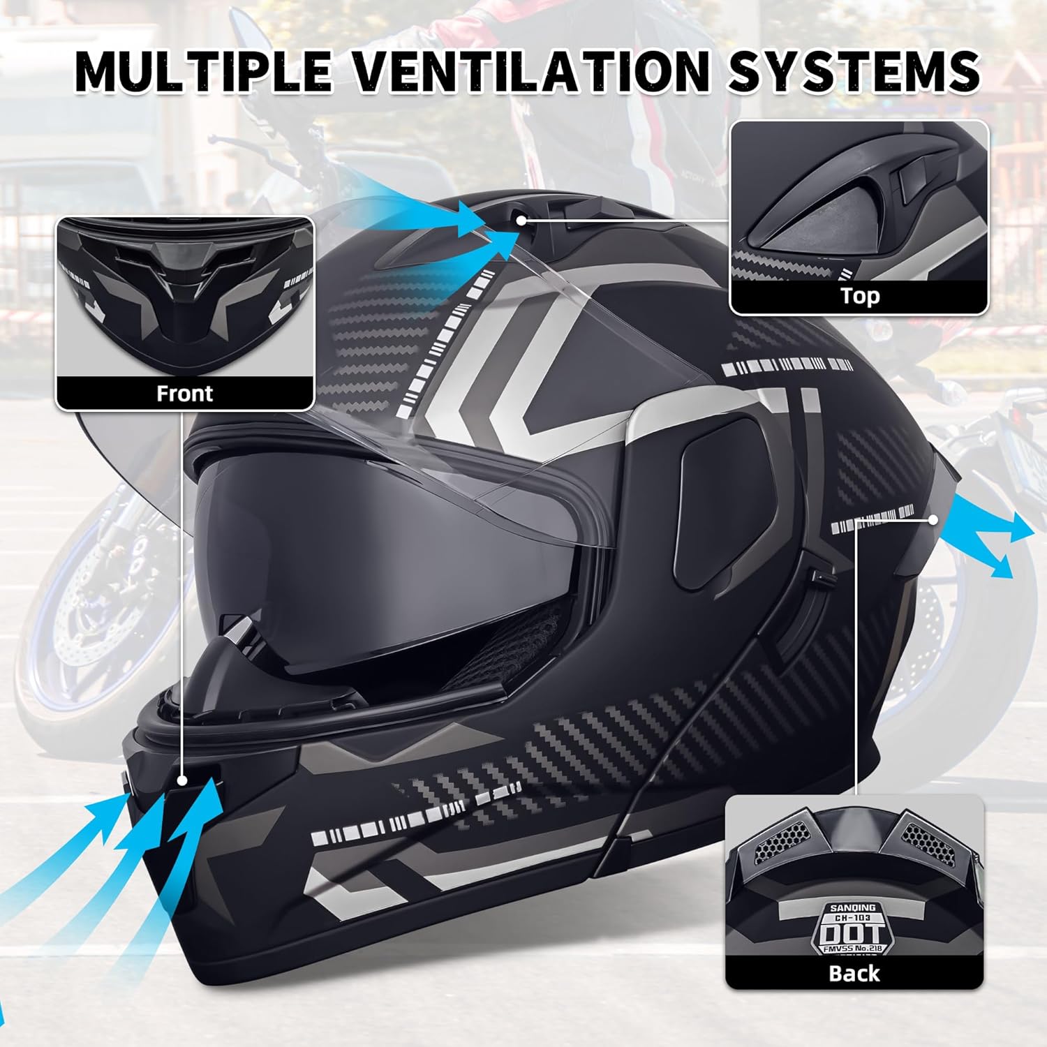 Modular Flip-Up Dual Visor Motorcycle Helmets Full Face Adults Motor-Bike BMX Four Wheelers Helmets for Men Women DOT Approved