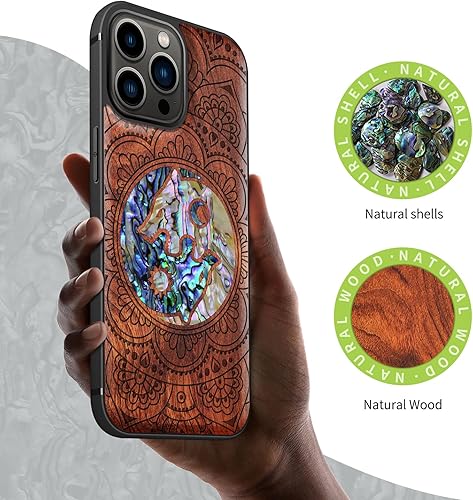 Miniatura 8 de Carveit Funda protectora de madera de diseñador para iPhone 13 Pro Max, funda magnética grabado de madera e incrustaciones de carcasa compatible con